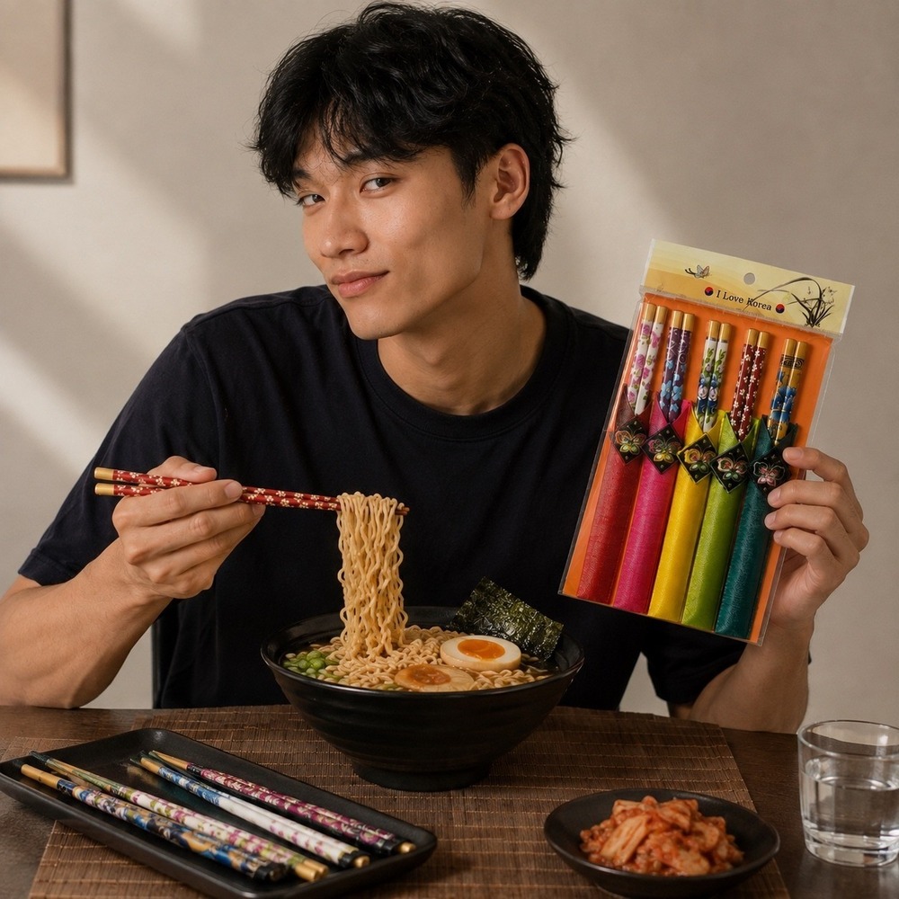 Korean Chopsticks Set 5 Pairs Floral Asian Ramen Noodles Chinese Food - Picture 2 of 7